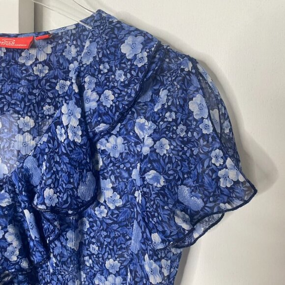 Y2K Oscar De La Renta Sheer Blue Floral Ruffle Flutter Sleeve Blouse Size 4 - Picture 7 of 7